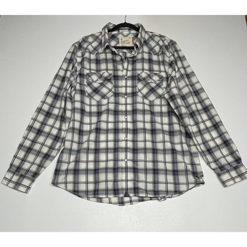 American Eagle‎ Mens Plaid Pearl Snap Front Buttons Long Sleeve Shirt XXL Tall